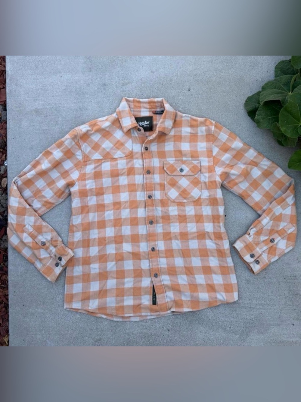 Howler Bros Orange & White Flannel Checkered Button-Up Shirt Size M